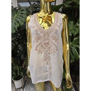 Johnny Was Workshop Iva V Neck Tunic Tank Size S Handkerchief Ramie Embroidered